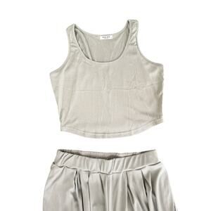 Worn once! Sage Green Set Wide Leg Pants and Crop Top Women's Size Medium